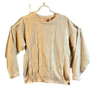 Vintage The Fox Collection Sweater M Cable Knit Cotton Cream Made In USA Women’s